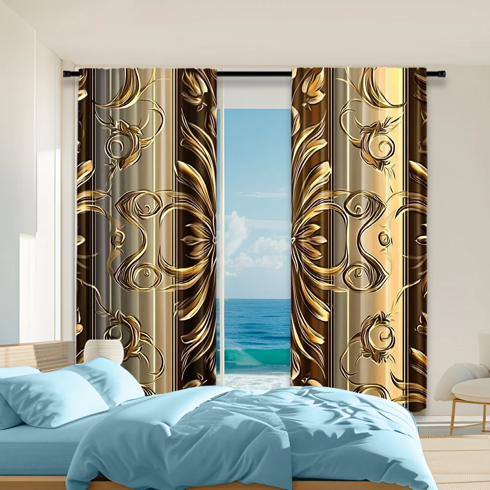 

2Pcs Leaf Print Window Curtains Rod Pocket Decorative Window Drapes Window Treatments For Bedroom Living Room Home Decoration