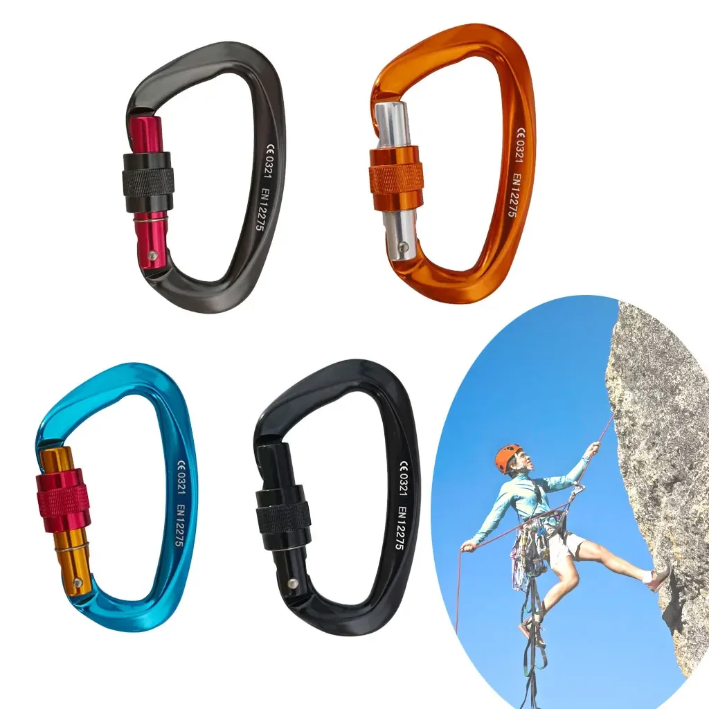 25KN D Shaped Outdoor Rock-climbing Buckle Main Lock Carabiner Fast Hanging Equipment Screws Buckle Lock Climbing Safety Buckle