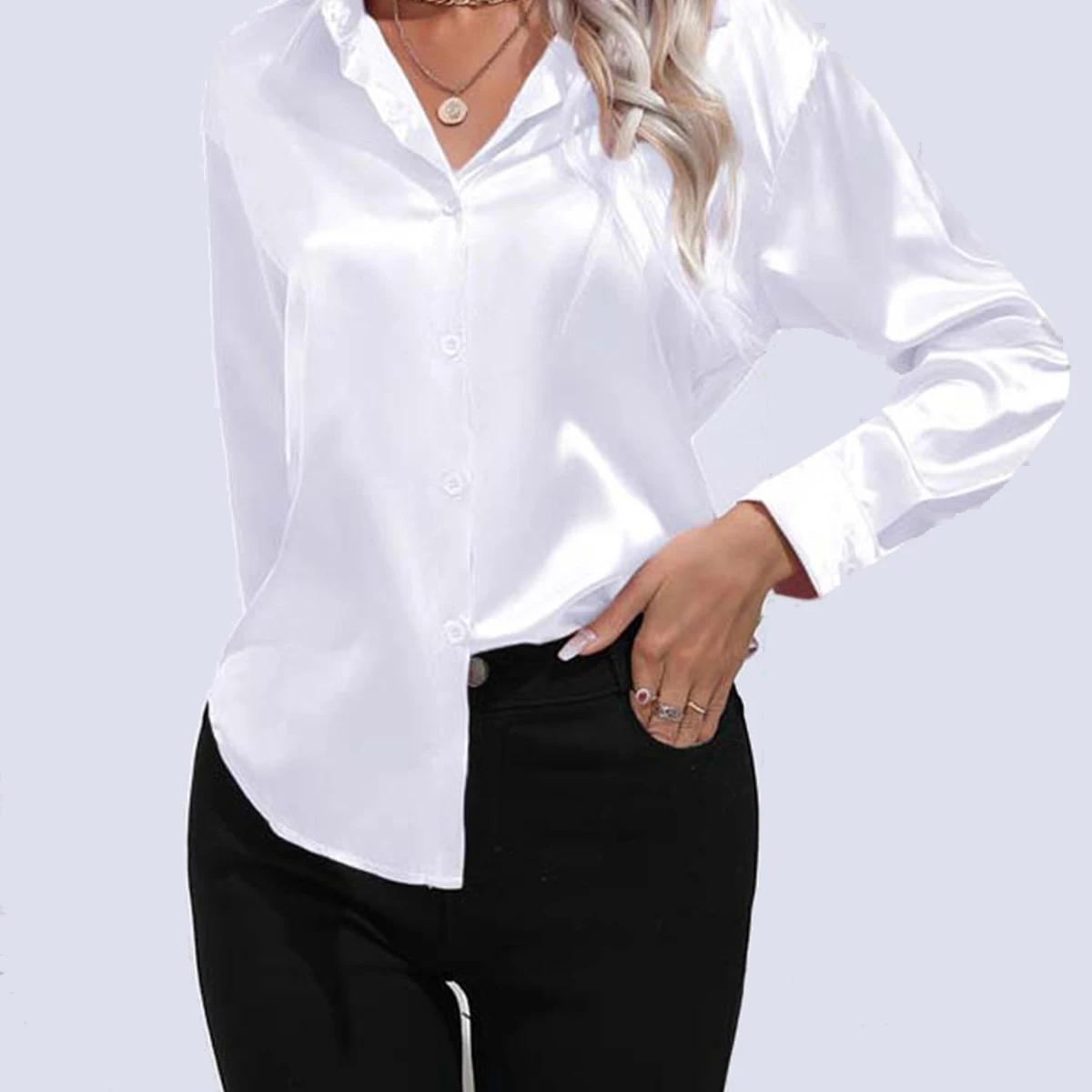 Oversize Silk Shirts Women Solid Plain Mint Green White Black Red Blue Pink Yellow Gold Silver Purple Blouses Tops Barry Wang