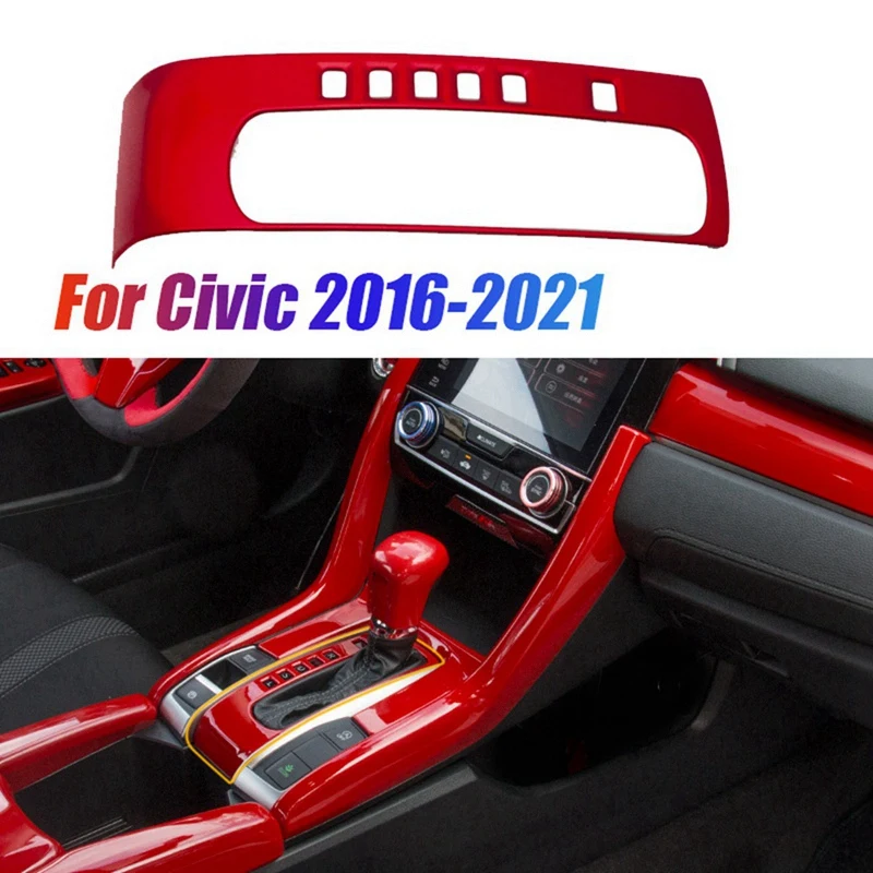 Kotak Gear Shift Interior merah, Trim cetakan penutup Panel untuk Honda Civic 2016-2021 Aksesori