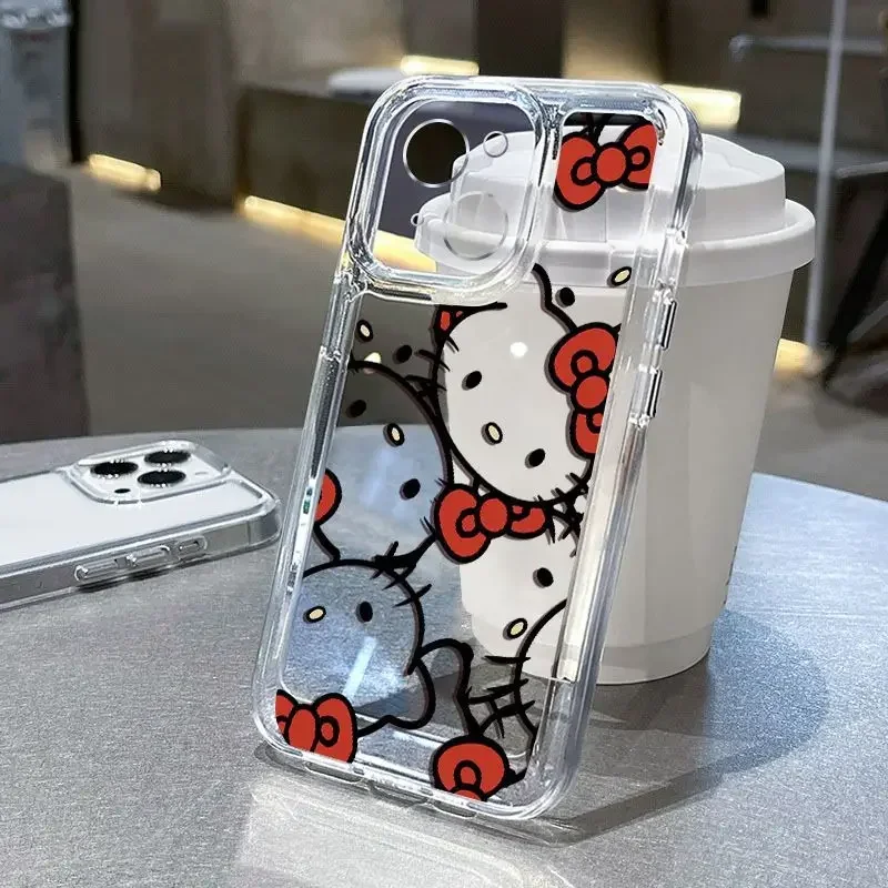 Sanrio Hello Kitty Bow Lovely Phone Case For iPhone 15 14 13 Pro Max 11 12 13 Pro X XR 7 8 Plus Transparent Soft Cute Girl Y2K