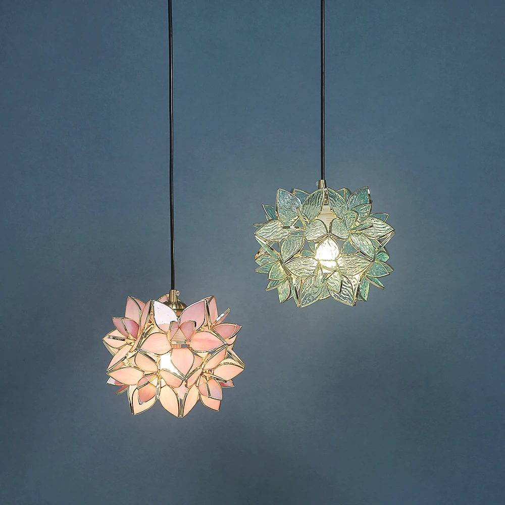 Nordic Flower Copper Pendant lamp Bedroom Dinning Living Room Glass LED Pendant Light Luminaria Kitchen Hanging lamp Fixtures