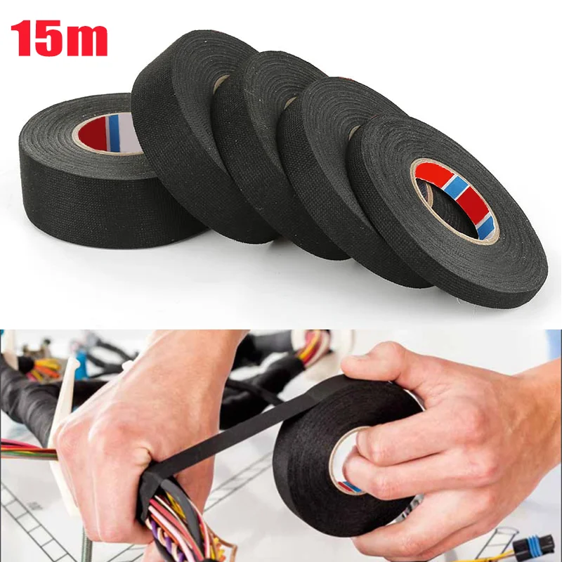 15M 9/15/19/25/32MM Heat-resistant Adhesive Cloth Fabric Tape For Automotive Cable Tape Harness Wiring Loom Electrical Heat Tape