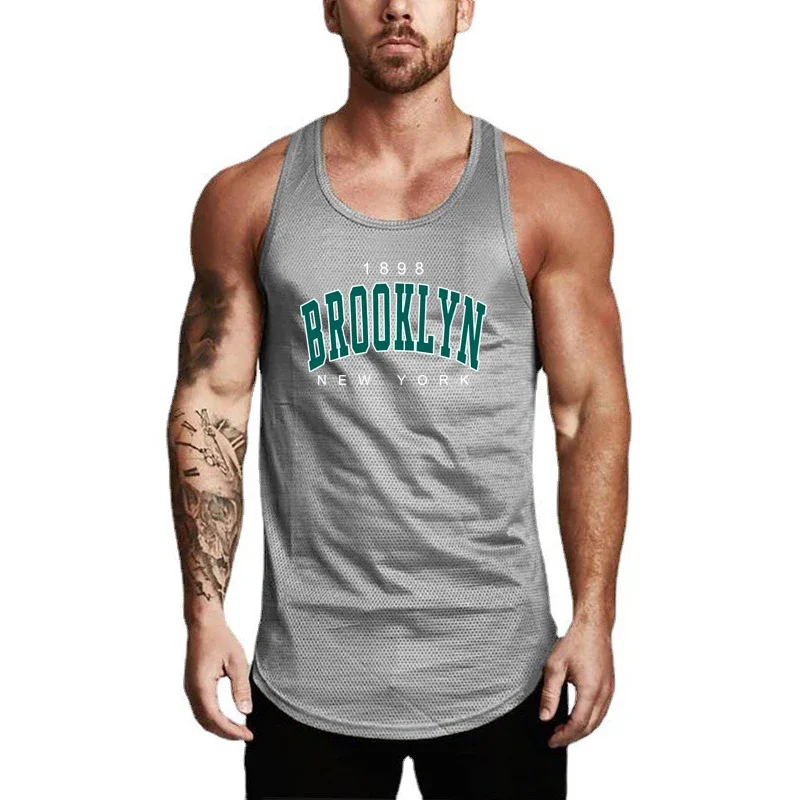 1898 Brooklyn New York Print Mens Fitness Sleeveless Breathable Tank Tops Gym Bodybuilding Slim Fit Mesh Quick Dry Casual Shirts