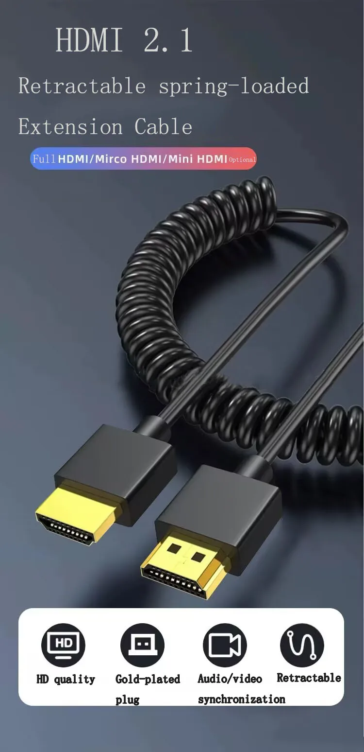 

PyroGraphy 8K HDMI 2.1 High Definition Spring Cable 3.2MM Ultra-fine wire diameter Up to 50CM Length for Sony Canon DSLR Cameras