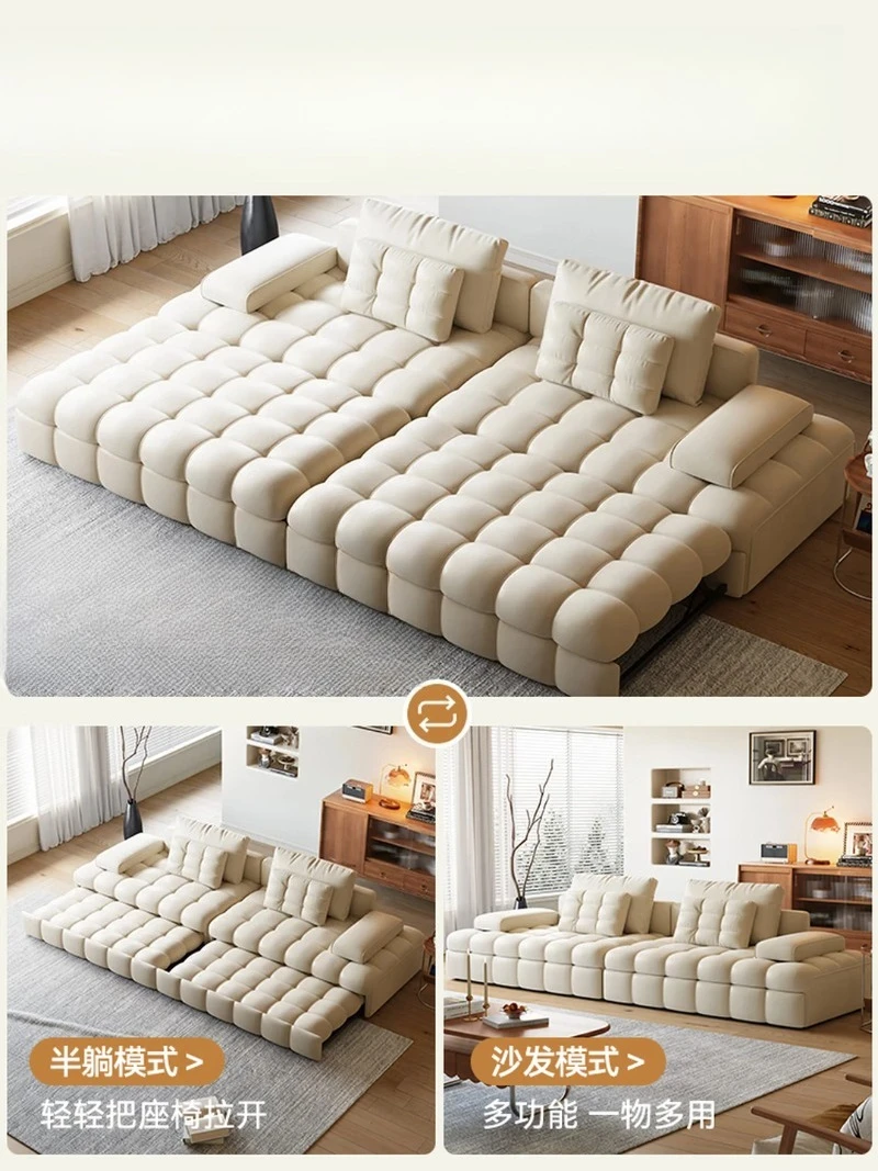 Sofa bed Cream wind living room folding dual-purpose integrated French small apartment multi-functional straight-row sofa