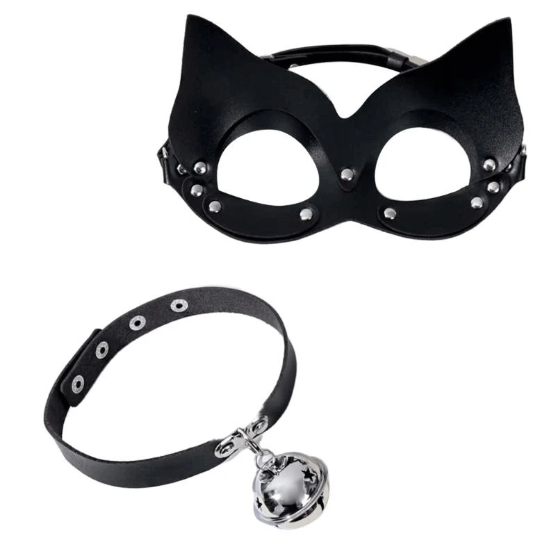

Панк -кожаный хокер Catgirl Eye Mask Choker Choker для женщин маскарада косплей