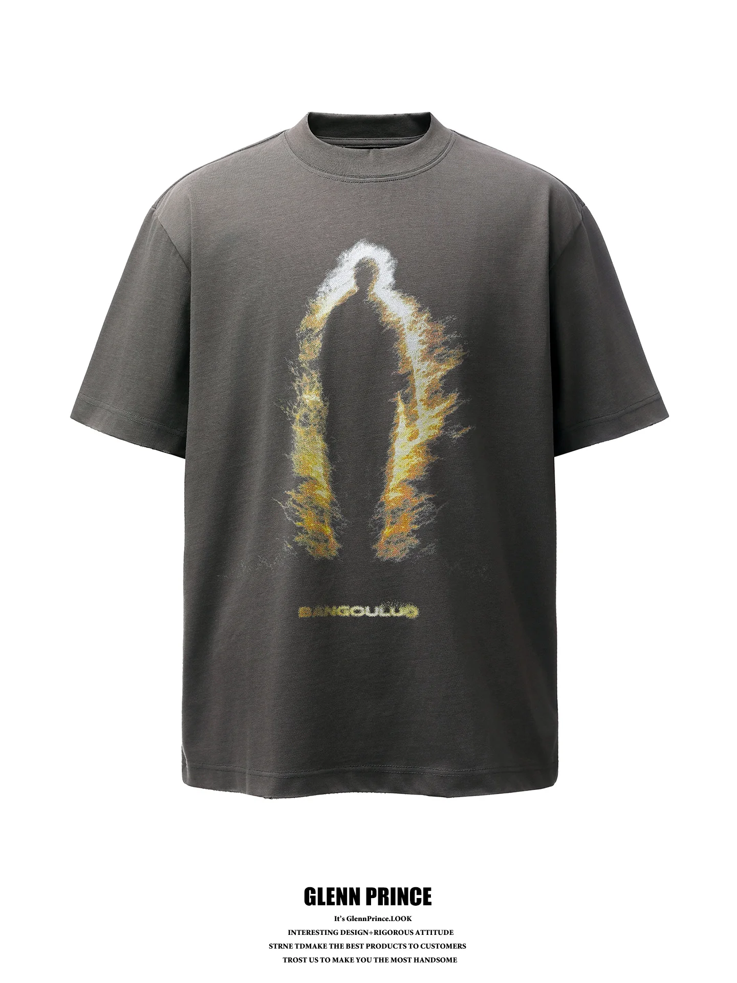 

American Style 350G Heavyweight Flame Portrait Direct Print T-Shirt Summer Loose High Street Vibe Short Sleeve Printed Tee