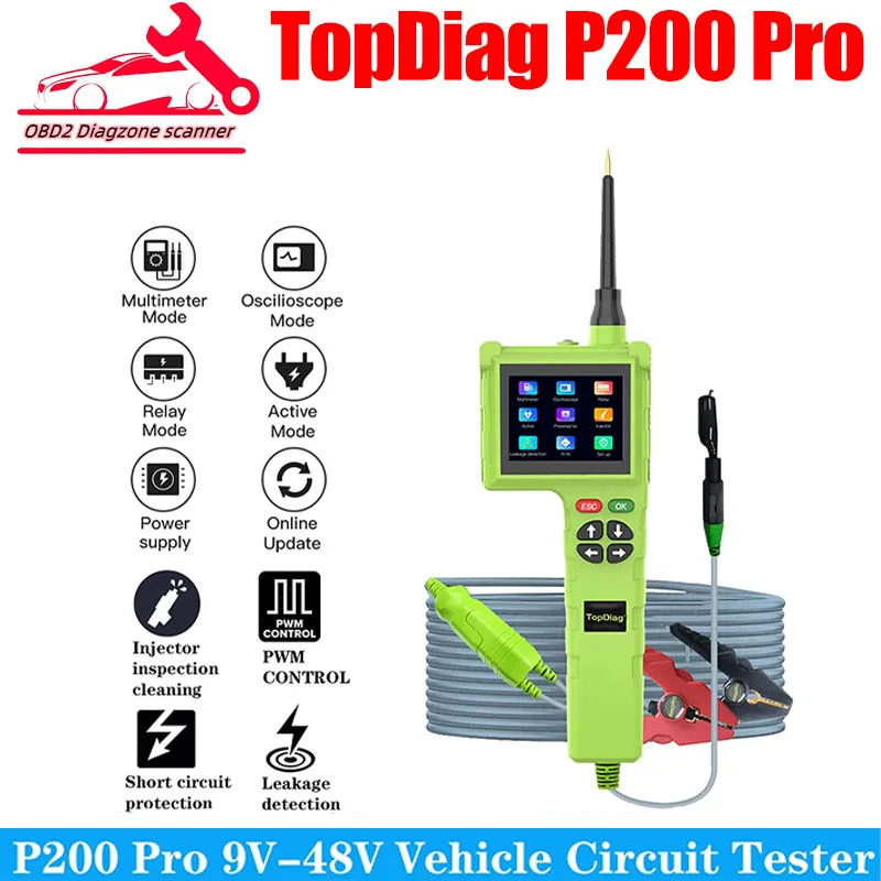 

Topdiag p200 pro Automotive Circuit Tester 12V 24V Power Circuit Probe Kit Car Voltage Resistance Relay Tester Diagnostic Tool