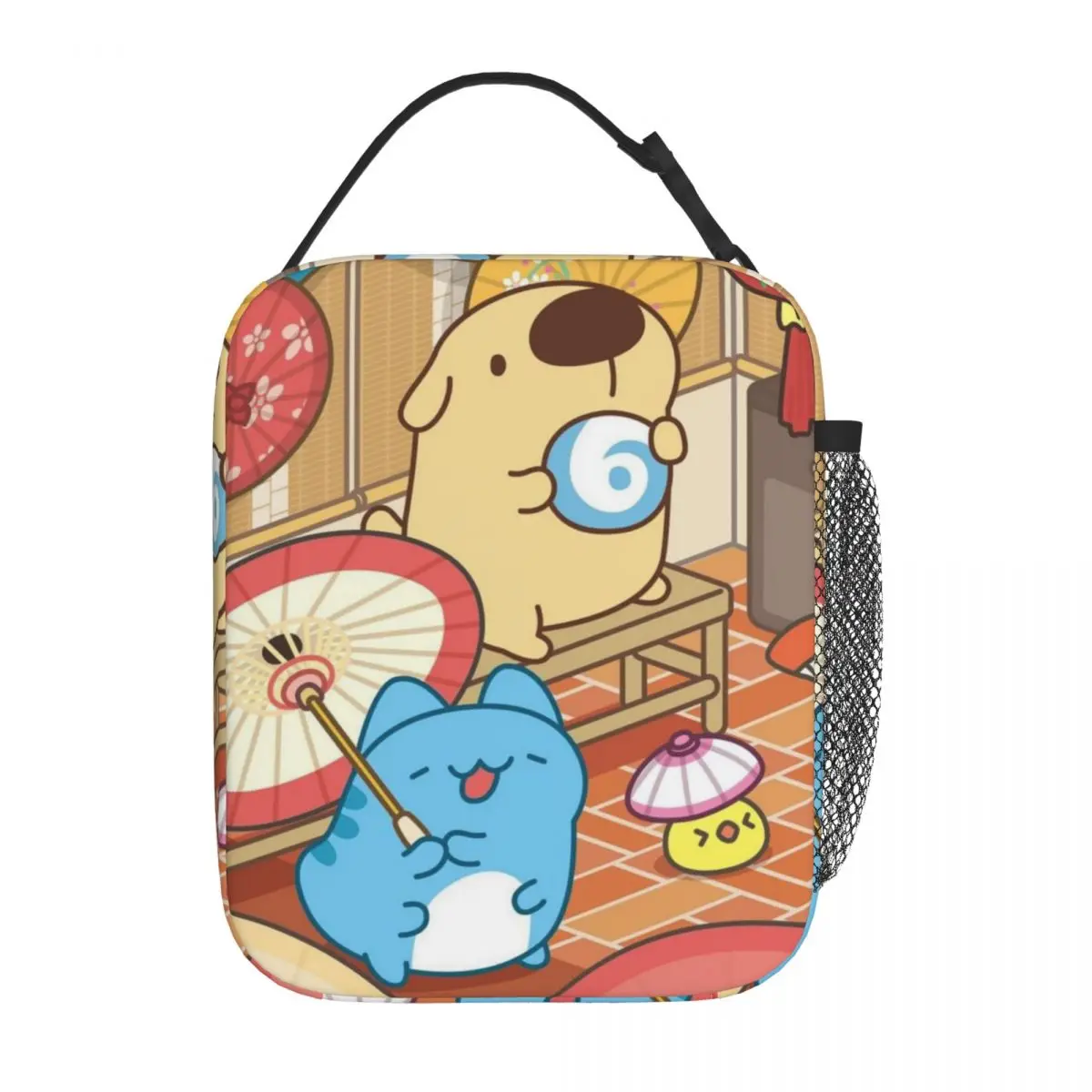 บักแคท คาปูสกระเป๋าใส่อาหารกลางวันแบบมีฉนวนกันความร้อนสำหรับแมวหกขาสีฟ้าสำหรับโรงเรียน กระเป๋าใส่อาหารแบบพกพา กระเป๋าเก็บความเย็น กล่องอาหารกลางวันแบบเก็บความร้อน