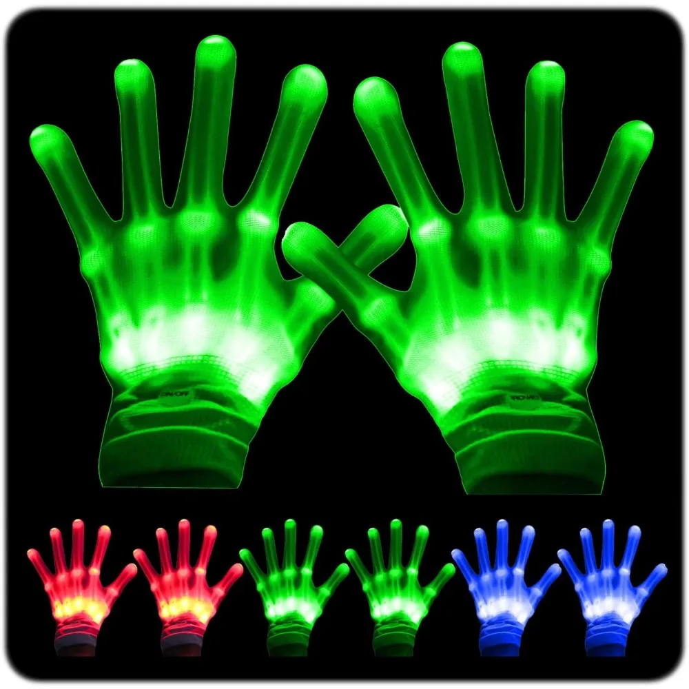 

LED Gloves, Flash Finger Lights - 3 Color, 10 Mode Glowing Christmas Costume Clubbing Party Favors for Boys & Girls