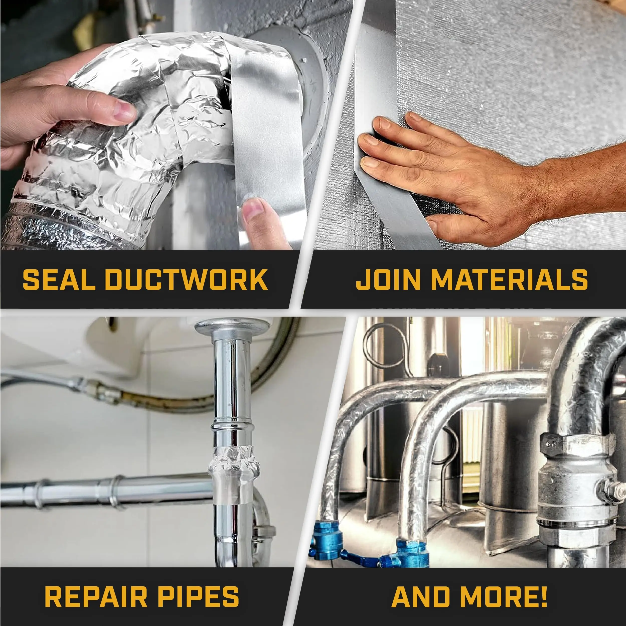 Cinta de papel de aluminio de 4,8 cm de ancho, 20m, sellado de conductos HVAC, secador, ventilación, aislamiento térmico, reparaciones de conductos, resistente al calor, resistente al agua, 2 uds.