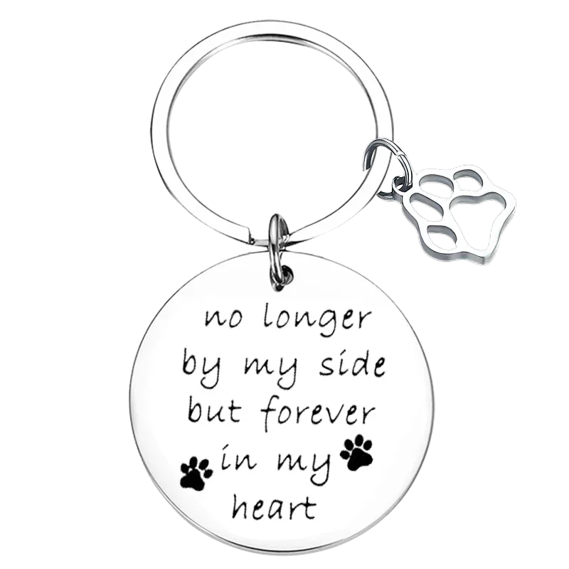 New Pet Memorial Keychain Pendant Pet Remembrance Gifts Dog cat Key Chain No Longer by My Side but Forever in My Heart