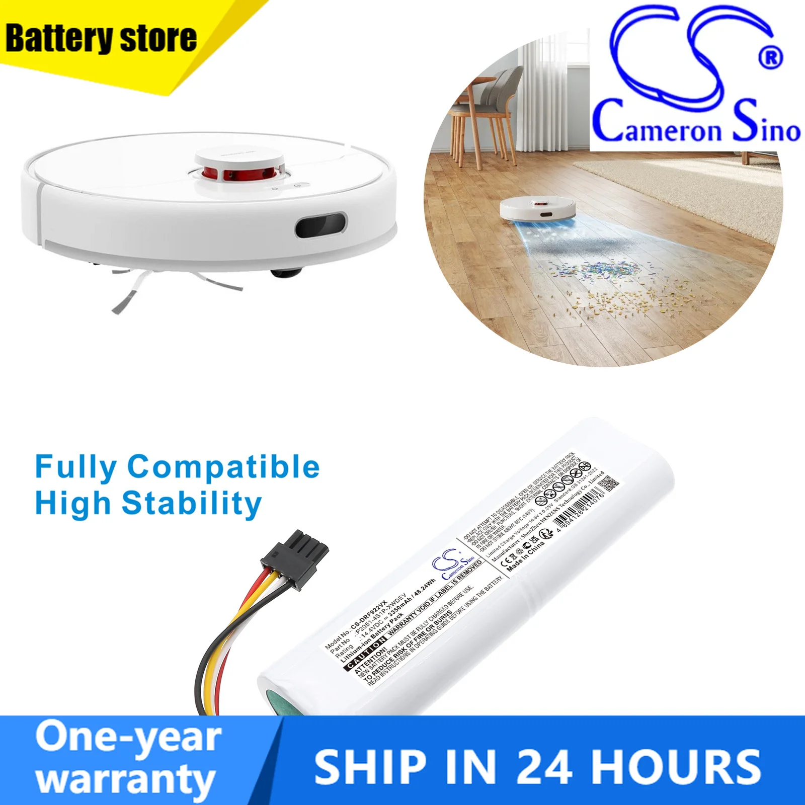 CS Replacement Battery for Dreame D9 Plus,F9 Pro,RLD11GD,RLF22GA PN:P2051-4S1P-XWDEV 3350mAh / 48.24Wh