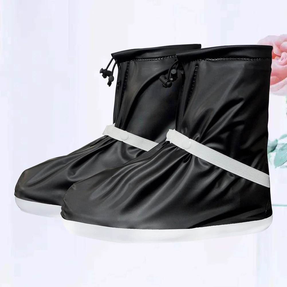 

1Pair Rain Shoe Covers Waterproof PVC Overshoes with Non-Slip Sole Wear-Resistant Rainproof Shoe Protector for Wet Days S Black