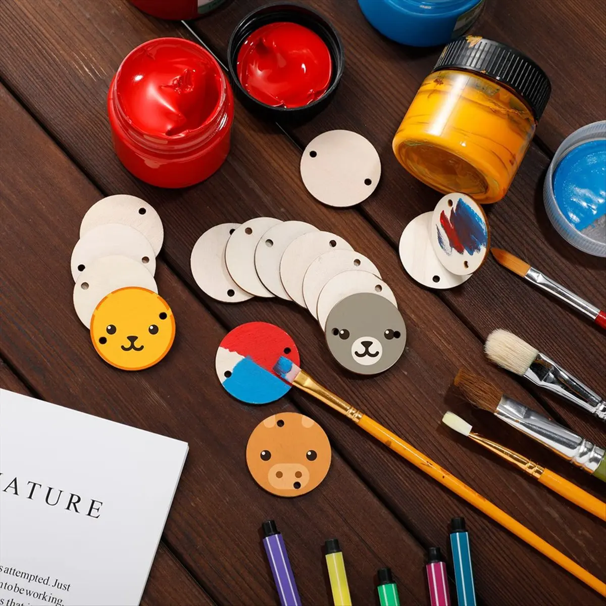 A013 200PCS Circle Wooden Tags Birthday Board Tags with 2 Holes for Birthday Board Chore Board DIY Crafts, 1.5 Inches