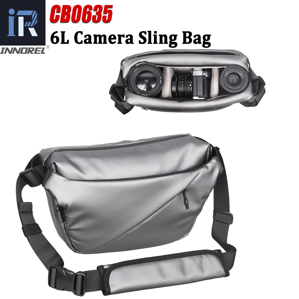 INNOREL CB0635 6L Camera Sling Bag,Crossbody Lightweight Camera Bag Waterproof Camera Case Silver with Tripod Holder,for Travel