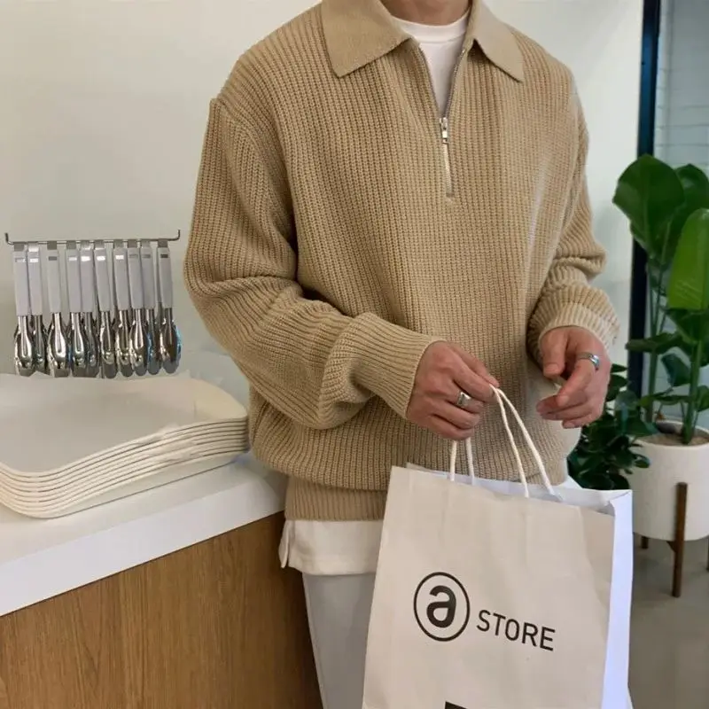 

Мужской теплый модный повседневный вязаный пуловер, 3-цветный свитер с лацканами, прямой крой, молодежные энергетические восьteen брюки, осень 2024 г.