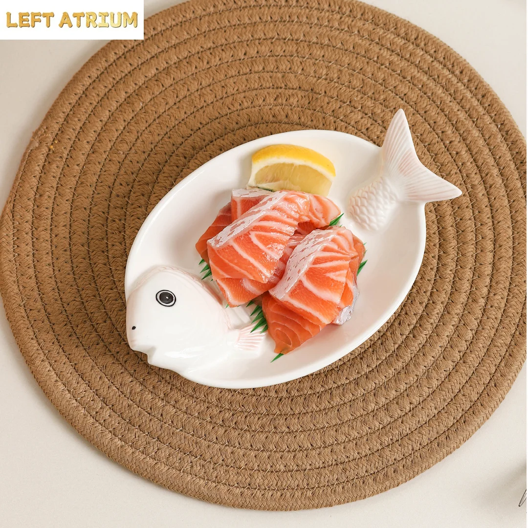 Underglaze Color Fish Shaped Sushi Plate Japanese Cute Restaurant Ceramic Tableware Creative Home Salmon Sashimi Plates