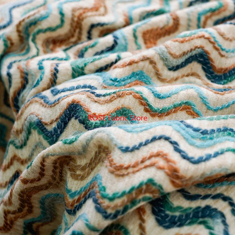 1 Meter Wave Pattern Woven Jacquard Fabric Tote Bag Curtain Luggage Bag Decorative Sewing Fabric