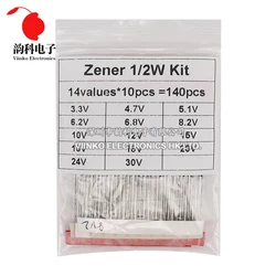 140pcs 1/2W Zener Diode Assorted Kit DO-35 0.5W 3.3V-30V 14Values Each 10pcs DIY Sample Set