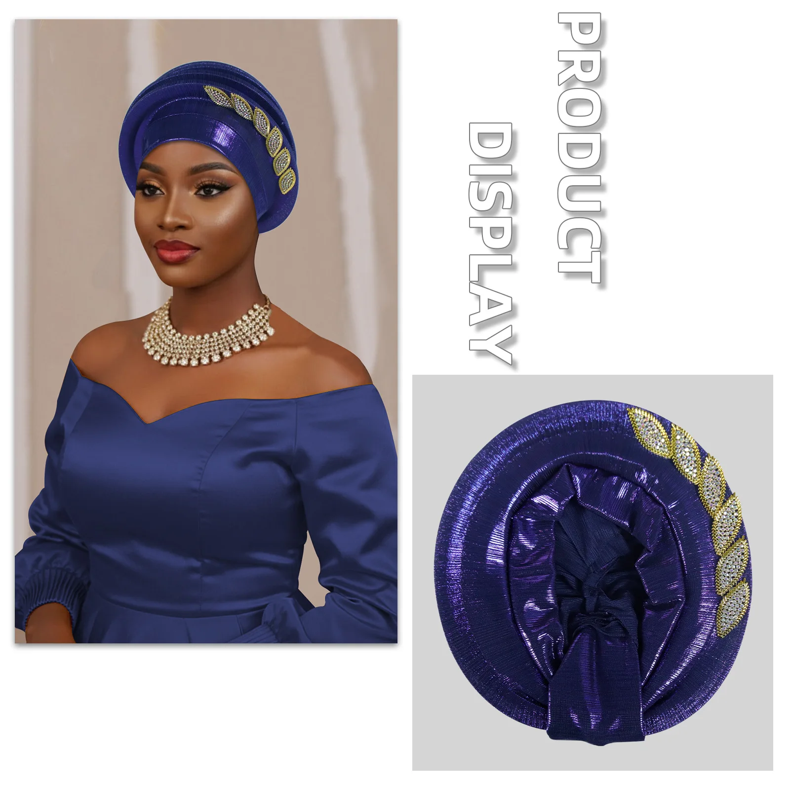 

Новая модная женская шляпа с яркими шелковыми складками, однотонная, многослойная, с эффектными пластиковыми стальными листьями и стразами, для трансграничной торговли