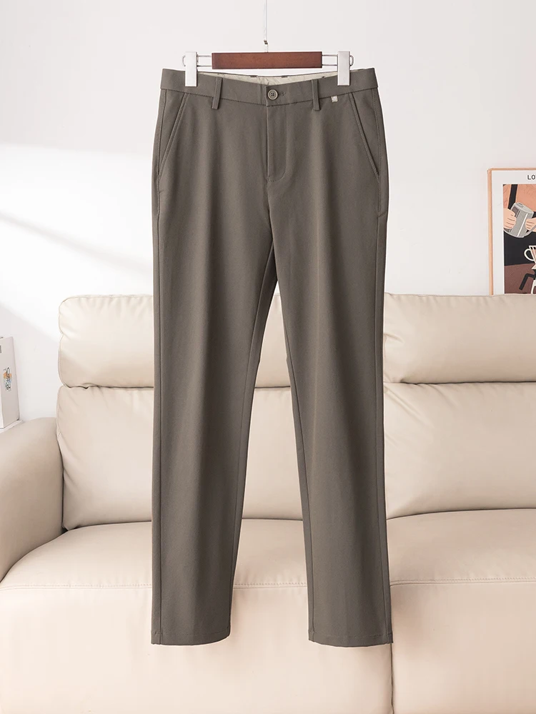 

Comfortable Soft Elastic Waist Casual Pants Smooth Skin-friendly Pure Color Busin Commuting Straight Leg Cotton Blend