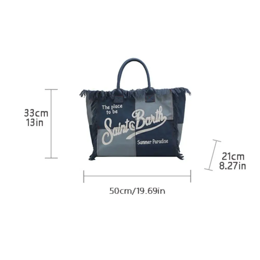 Fashion Tassel Design Women Canvas Bag Large Capacity INS Casual Shoulder Bag Simple Style High Quality Beach Tote Bag Vacation image 6