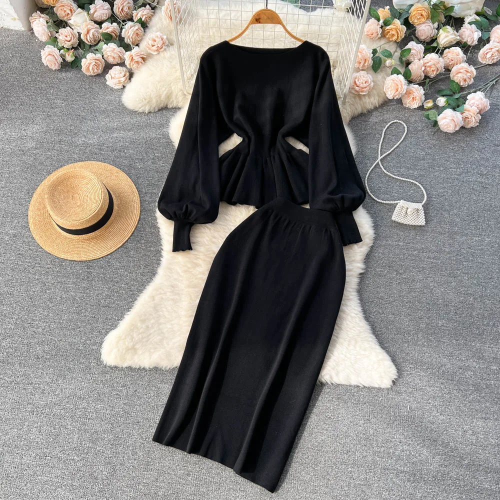 Sets Two Pieces High Waist Women Casual Fashion Autumn Winter Khaki Ins Clothes Streetwear All Match Y2k High Waist Female Skirt