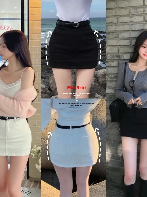 High Waist Casual Stretchy Slim Fit Denim Skirt Korean Style Single Button Wrap around Skirt Comfortable Breathable Urban Com...