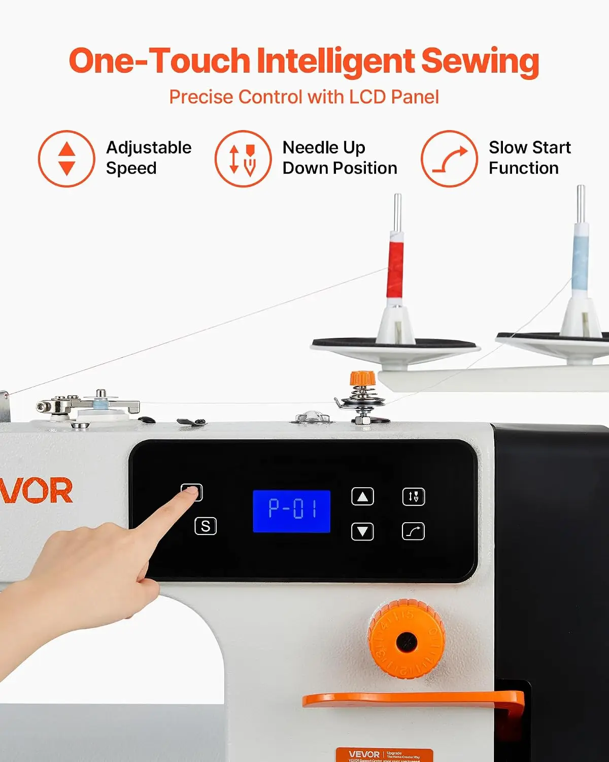 Industrial Lockstitch Sewing Machine 550W,5000SPM with Servo Motor Table Stand LCD LED for Denim Leather Canvas