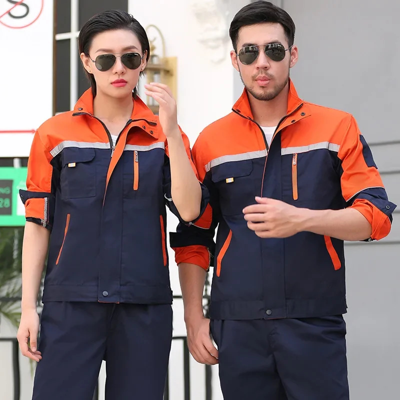 Mens Factory Work Shirt Uniform Long Sleeve Turn-down Collar Workwear Motor Mechanic Repair Workshop Two-pocket T-shirts Tops