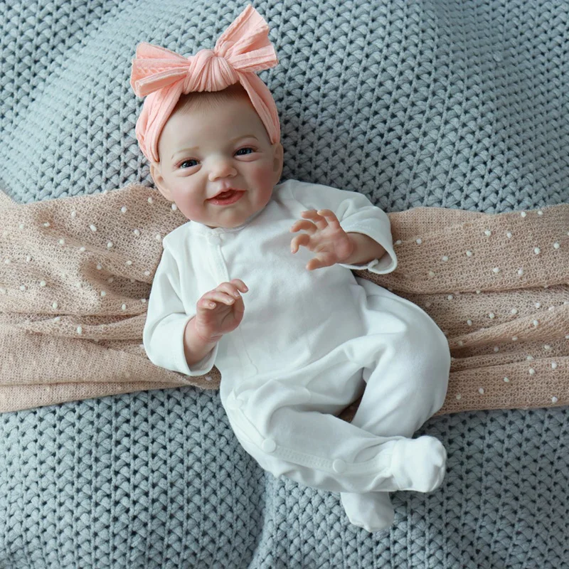 Bonecas reborn com acabamento de 18 polegadas, sorriso, bebê, charlie, pintura à mão, pele 3d com veias visíveis, pano macio, corpo, bebê recém-nascido, melhor presente