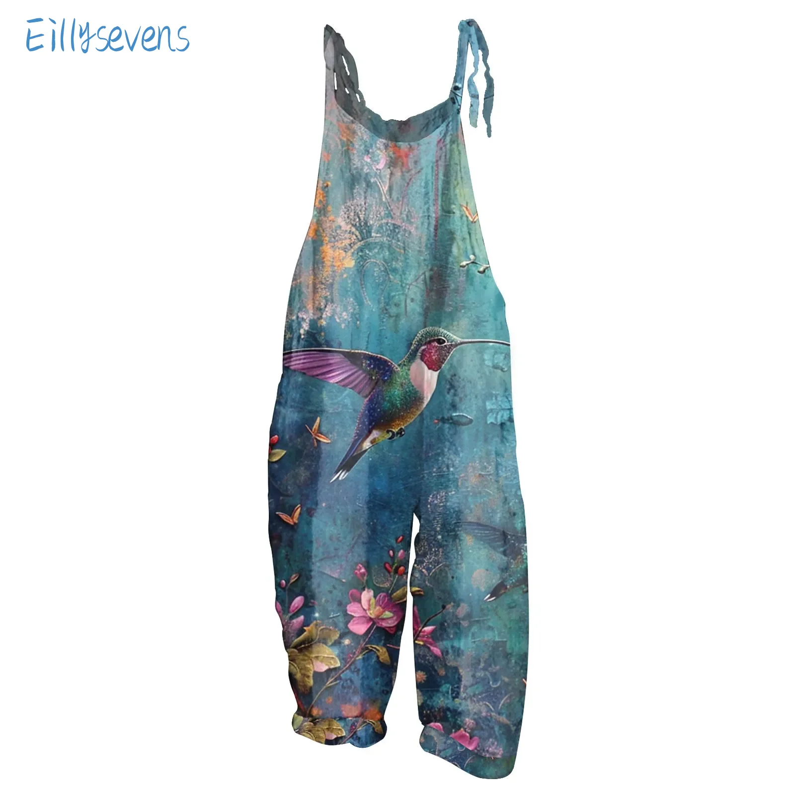 Shoulder Strap Jumpsuits For Women Classic Trend Retro Floral Print Casual Loose Rompers Daily Commute Cargo Style Jumpsuits