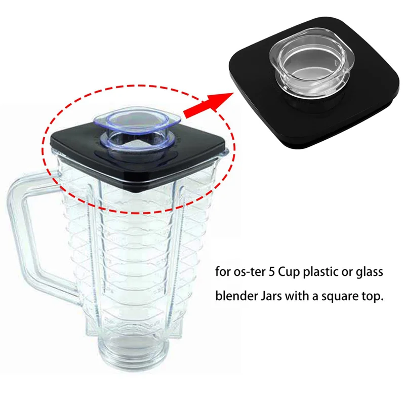 Blender Square Lid and Center Cap for Os-Ter Blender Jar Fit for 4903 Blender Square Jar Lid Replacements