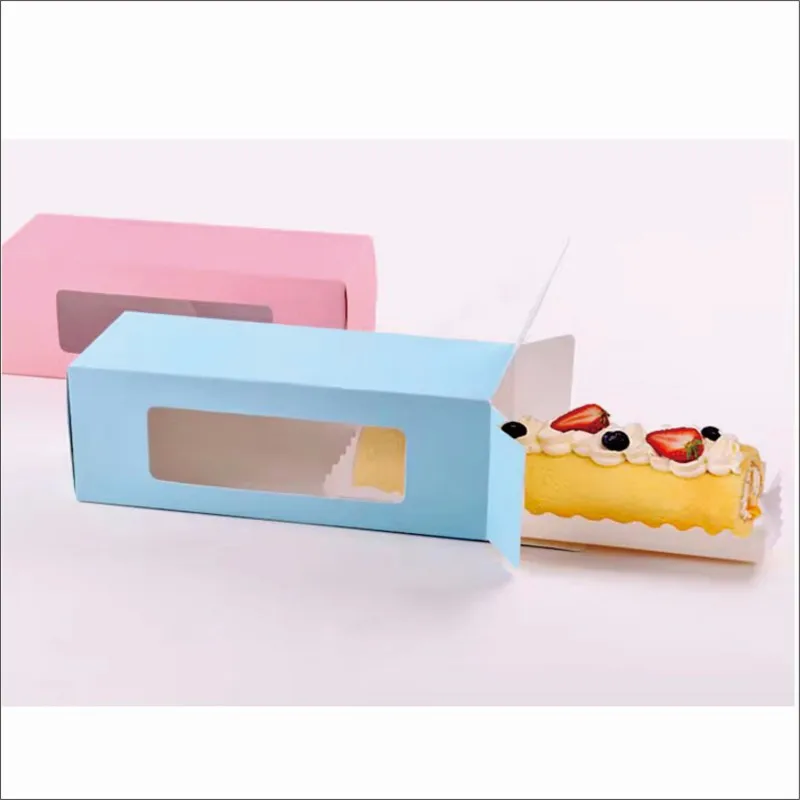

20 шт./лот, длинная коробка для рулетов торта, коробка для кексов, розовая, синяя, без печати, чистая цветная коробка