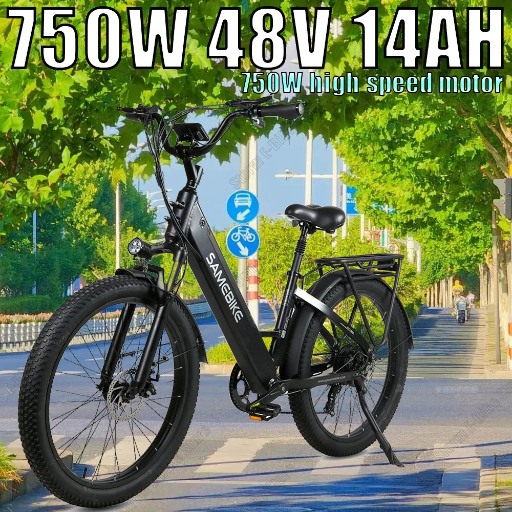 Mountain Electric bicycle 750W Motor 48V14AH Waterproof Lithium battery 26-inch Fat Tire 21-Speed E-bicycle City Road E-bicycle