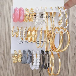 Earring Set Creative Retro Pearl Chain Hollow Acrylic C-shaped Earring Earring Set