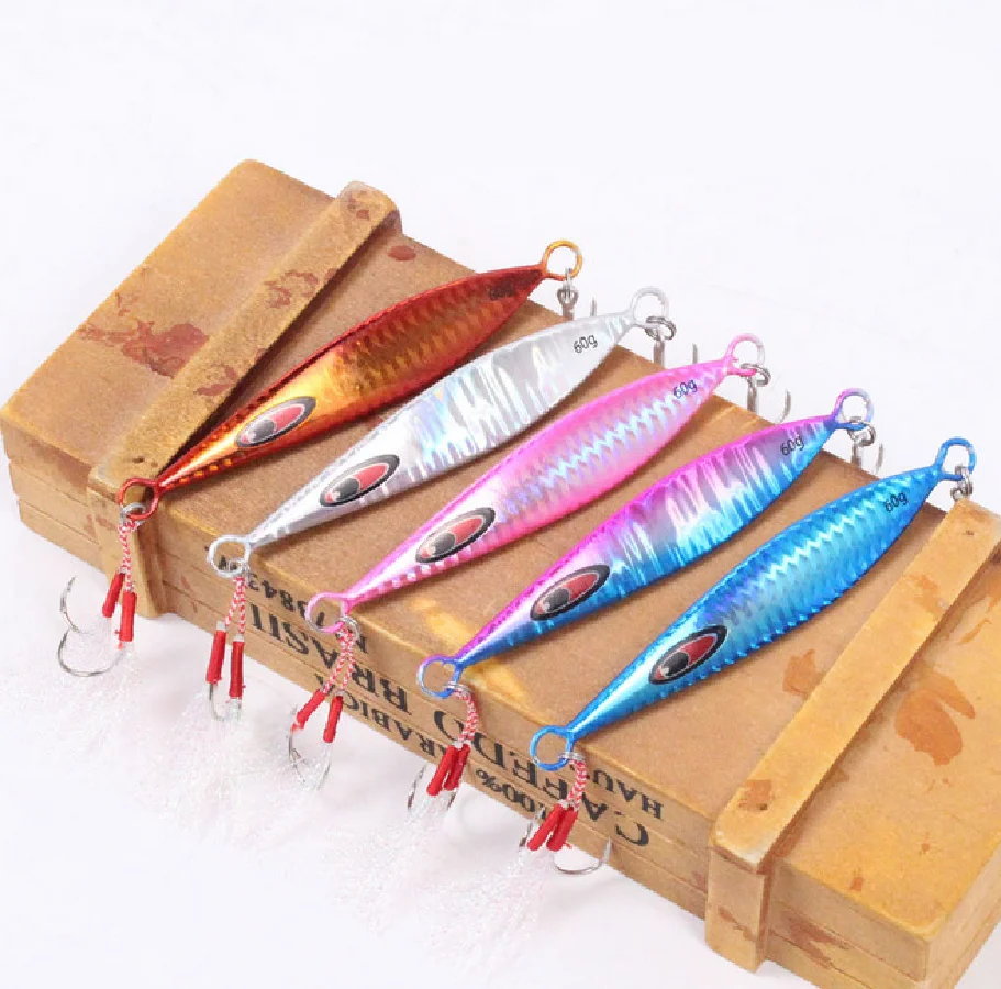 1*Slow Fall Pitch Fishing Lure Sinking Lead Metal Flat Jigging Bait Hook 60-260g