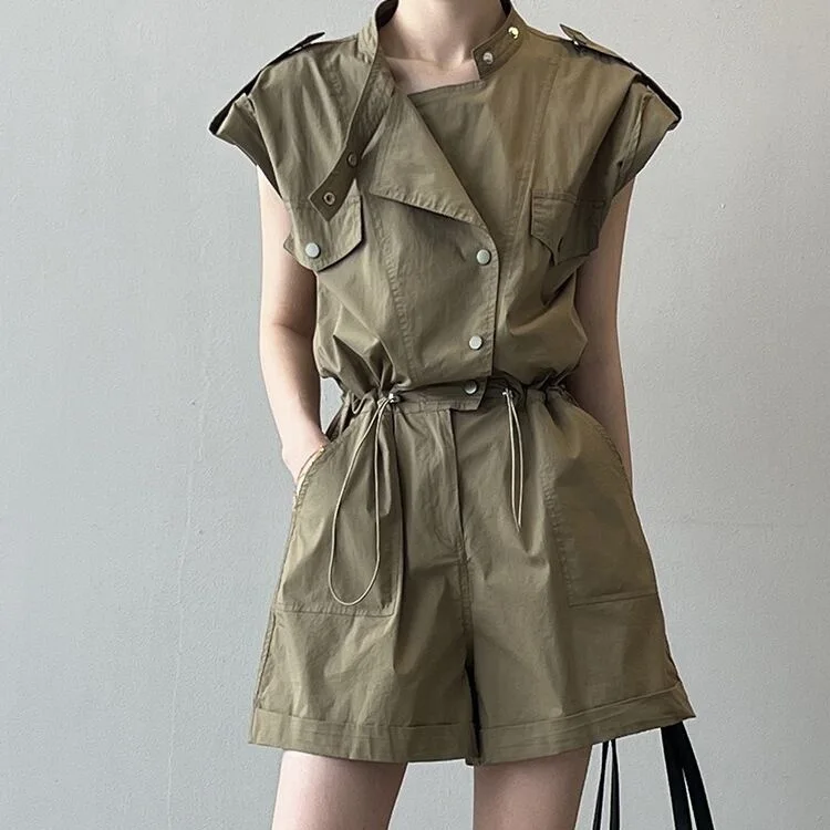 

Ele Teacher Workwear Jumpsuit orts Set High Waist Poly Fiber ort Pants One-Piece Suit Chinese Brand Summer Collection