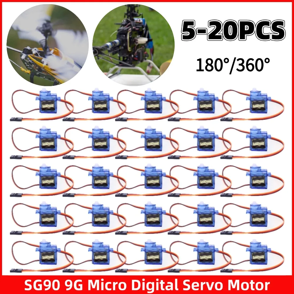 20-5 pces sg90 9g 180/360 graus servo motor em miniatura de asa fixa micro engrenagem servo motor para avião helicóptero