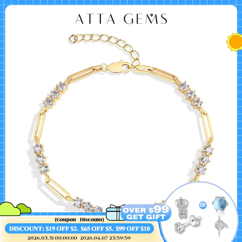 

ATTAGEMS 3.0mm Round Cut Moissanite Bracelets for Women Men DVVS1 Lab Diamond Real S925 Silver Engagement Wedding Jewelry 16+3cm