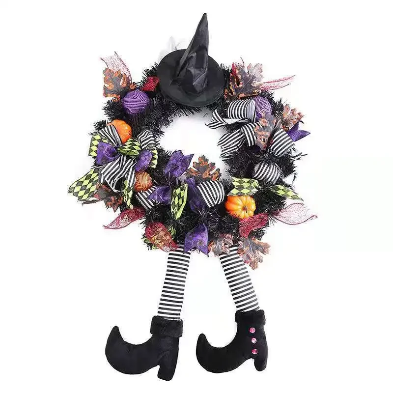 

Halloween Wreath Long Legged Witch Wall Hanging Front Door Decorative Indoor Outdoor Decoration Pendant