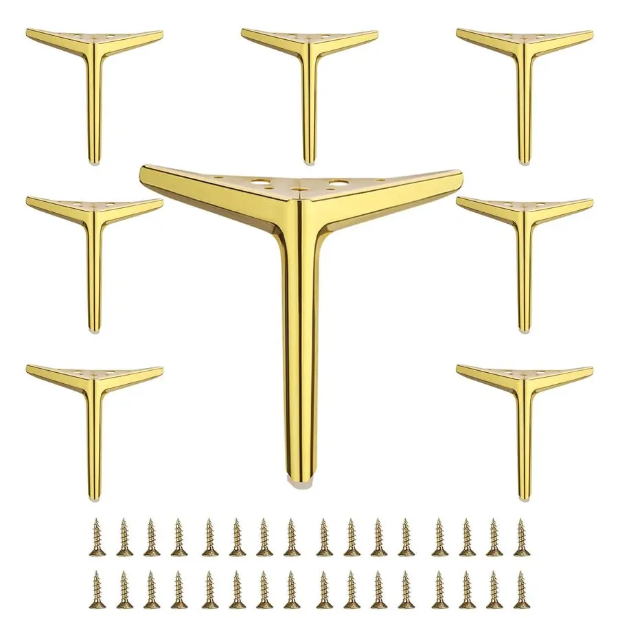 1 8 inch 18cm Shiny Gold Metal Furniture Legs Set of 8, Modern Style Furniture Legs, DIY Replacement for TV Stand, Sofa, Chair,