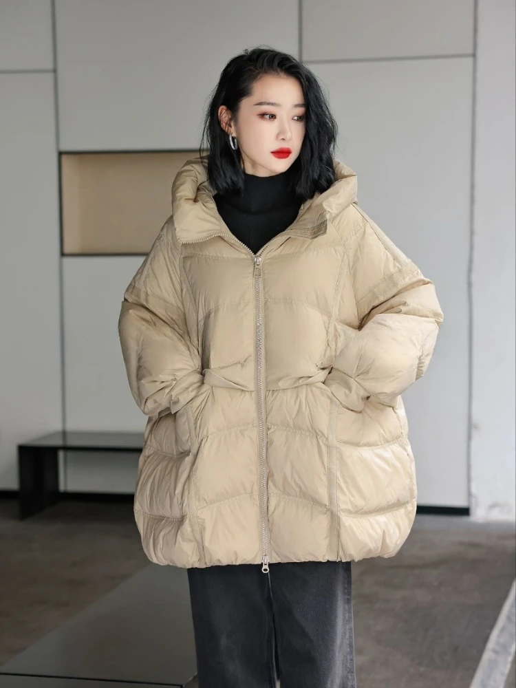 レディース90%ホワイトダックダウンジャケット 秋冬 フード付き 暖かい オーバーサイズ パファージャケット カジュアル ルーズ 厚手 パーカー アウター 2025年新作
