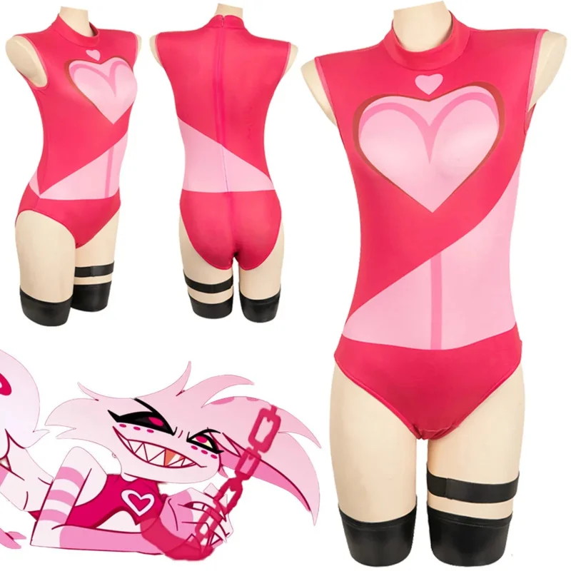 

Angel Dust Cosplay Fantasy Rose Red Tight Suits Cartoon Anime Hotel Costume Disguise Adult Women Roleplay Fantasia Outfit Female