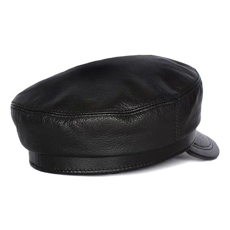 2025 Cappelli militari in vera pelle da uomo/donna invernali unisex streetwear berretti neri aderenti con berretto militare Gorro da esterno