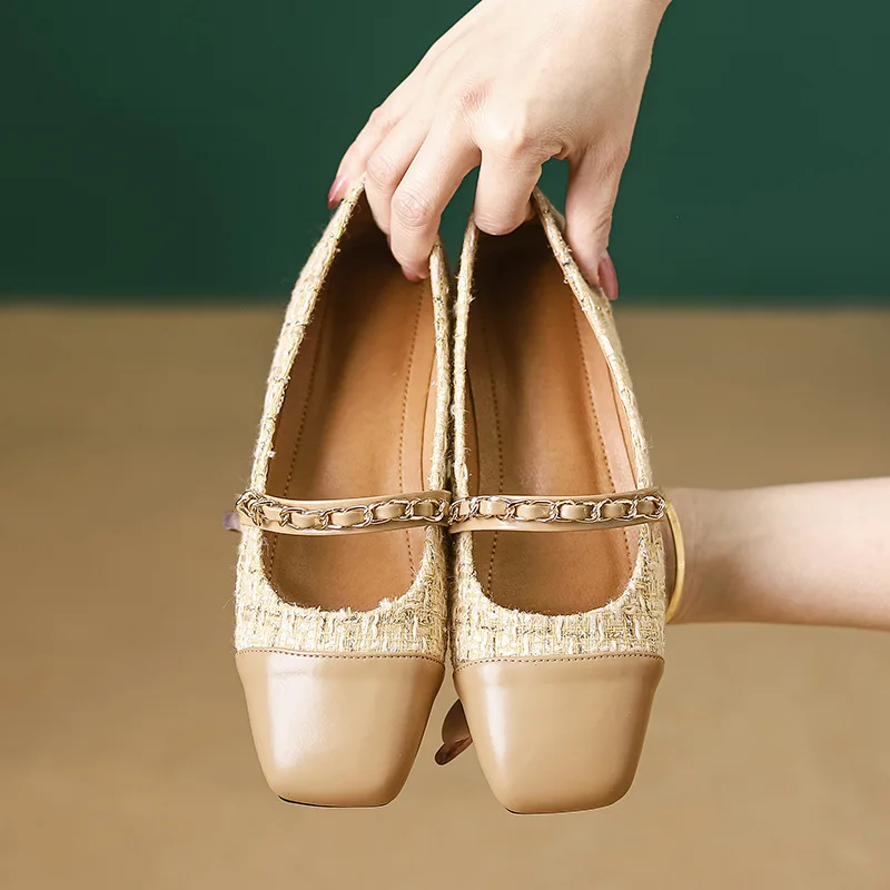 Plus Size 35-44 Women's Designer Mary Jane Shoes INS Hot Sale Flats Leisure Shoes Square Toe Low Heel Lady Office Dress Shoes
