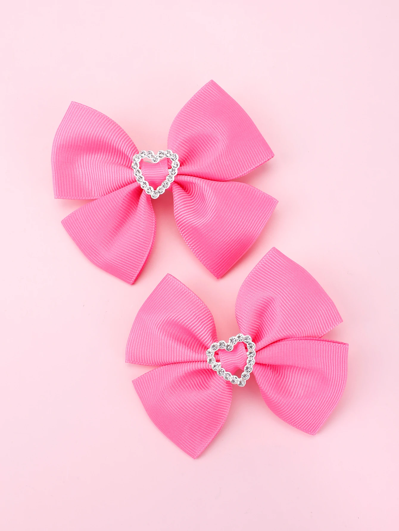 2pcs Love Heart Rhinestone Decor Hair Bow Clip Pure Color Ribbon Alligator Hair Clips Women Girls Hair Headwear Accseeories