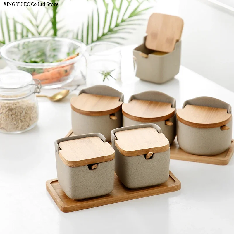 

Modern Ceramic Seasoning Jar Set Sugar Salt Jar with Lid Large Capacity Food Storage Box Kitchen Container
